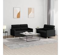 Modern 2 Piece Sofa Set with Cushions Black Fabric Living Room Furniture, Durable Polyester Material, Comfortable Seating for Small Spaces, Includes Two Loveseats and Four Decorative Pillows