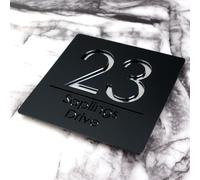 Modern 3D Floating Acrylic House Number Sign - Black & Mirror Silver Door Plaque, Personalized Laser Cut Address Plate for Home Wall, Waterproof Contemporary House Sign