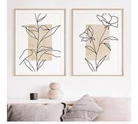 Modern Abstract Boho Beige Leaf Line Art Beige Wall Art Minimalist Canvas Paintings Posters Print Picture Living Room Decor 50x70cm-2Pieces Frameless