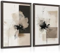 Modern Abstract Floral Wall Art Minimalist Neutral Canvas Painting Decor Flower Picture Prints for Living Room Bedroom(60x80cmx2/Inner frame)