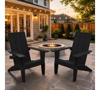 Modern Adirondack Chairs Set of 2 Weather Resistant with Cup Holder Oversize Plastic Fire Pit Chairs Adorondic Plastic Outdoor Chairs for Firepit Area Seating (Black)