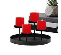 Modern Advent Wreath Candlestick - Wrought Iron Round Tray with 4 Holders | Christmas Centerpiece, Holiday Table Decor, Metal Candle Stand