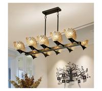 Modern Amber Glass Brass LED Big Pendant Lights | Home ceiling-decor hanging lamps for living room, hall and cottage lighting(L100cm-10,Changeable)
