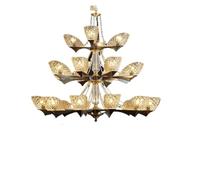 Modern Amber Glass Brass LED Big Pendant Lights | Home ceiling-decor hanging lamps for living room, hall and cottage lighting(121cm-24,Changeable)