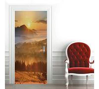 Modern Art - Adhesivo mural 3D para puerta, diseño de puesta de sol, montaña, paisaje, despegar y pegar, calcomanías de vinilo extraíbles para decoración del hogar, juego de 2 piezas de 33.46 pulgadas