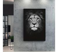 Modern Black and White Lion Canvas Wall Art - Canvas Print for Living Room And Bedroom - Realistic Animal Portrait(60x80cm/Frameless)