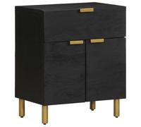Modern Black Engineered Wood Nightstand 50x33x60 cm with Drawer & 2 Doors Elegant Bedside Table for Bedroom Storage Sturdy Surface for Decor, Books, Lamps Easy Assembly & Wall Mountable