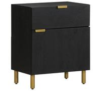 Modern Black Engineered Wood Nightstand 50x33x60 cm with Drawer & Door Elegant Bedside Table for Bedroom, Living Room - Durable, Easy to Clean, Spacious Storage for Books, Remote, Decor