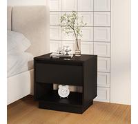 Modern Black Nightstand with Drawer 45x34x44 cm, Plywood Bedside Table for Bedroom, Sturdy Compact End Table with Open Shelf, Classic Design Night Stand for Living Room, Home Office