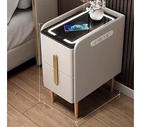 Modern Black Nightstand with Wireless Charging Station LED Lights & 2 Drawers Stylish End Table for Bedroom & Living Room (Color: A Size:)