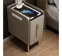 Modern Black Nightstand with Wireless Charging Station LED Lights 2 Drawers Stylish Side Table for Bedroom & Living Room Furniture (Color: B)