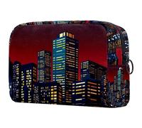 Modern Buildings in The Night - Neceser para mujer, neceser de viaje, bolsa organizadora de maquillaje grande con cremallera, multicolor, 18.5x7.5x13cm/7.3x3x5.1in, Neceser