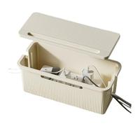 Modern Cable Organizer,Plastic Cord Hider Box with Wooden lid, Desk Wire Management for TV/Computer/Router/Games Console Cable Storage(32 * 15 * 12.5CM,A)