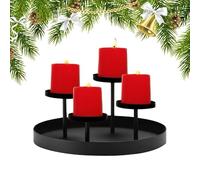 Modern Candle Holder, Metal 4 Slot Candlestick Stand, 8.27x8.27x1.97 Inches Iron Christmas Centerpiece Decor with Elegant Minimal Design, Table Candle Display, Home Accent Holder for Mantel Wedding