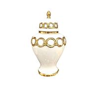 Modern Ceramic Vase Decorative Ginger Jar with Lid White/Gold Porcelain Tea Storage Table Centerpiece Ornament for Farmhouse Tabletop(23x40cm)