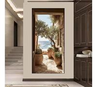 Modern Coastal Canvas Wall Art Mediterranean Sea Olive Tree Landscape Prints for Living Room Decortions Canvas Prints(80x160cm/ Frameless)