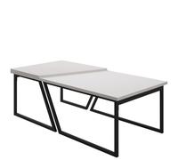 Modern Coffee Table Set (2 Pieces), White, 120 x 40.6 x 60 cm | 100% Melamine Coated Particle Board 18 mm Thick | Elegante Negro Metal Legs, Perfect for Contemporary Living Spaces