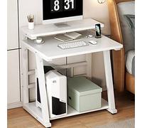 Modern Computer Desk with Monitor Stand Storage Shelves and Cable Management 30 inch Small Home Office Desk for Study Table in White Finish
