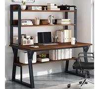Modern Computer Desk with Storage Shelves Bookshelf and Sturdy Metal Frame 39 inch Oak Writing Study Workstation for Home and Office