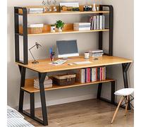 Modern Computer Desk with Storage Shelves Bookshelf and Sturdy Metal Frame Ideal Writing Study Workstation for Home and Office (31 inch Pear)