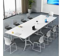 Modern Conference Room Table, Folding Conference Table, Rectangular Training Desk, White Meeting Desk with Silent Wheels, for Meeting Room,Classroom 6pcs 120cm