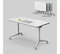 Modern Conference Room Table, Folding Conference Table, Rectangular Training Desk, White Meeting Desk with Silent Wheels, for Meeting Room,Classroom 4pcs 120cm