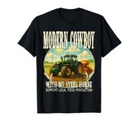 MODERN COWBOY WITH MY STEEL HORSE apoya comida local. Camiseta