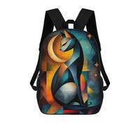Modern Cubism Cat And Moon - Abstract Geometric Feline Art Mochila Infantil Para Niñas Y Niños, Mochila De Día, Escuela Primaria, Perfecta Para La Vuelta Al Cole O Educación Física, Regalos Y Viajes 1