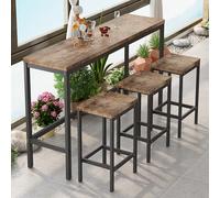 Modern Design Kitchen Dining Table, Pub Table, Long Dining Table Set with 3 Stools, Easy Assembly, Table: 153 cm x 40 cm x 90 cm, Stool:38 cm x 29,97 cm x 61,49 cm, Natural