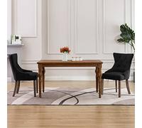 Modern Dining Chairs Set of 2 Black Fabric Upholstered Kitchen Chairs with Button Tufted Backs, Rubber Wood Legs for Dining Room Kitchen Decor, Comfortable Padded Seating, Maximum 110kg per Chair