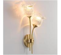 Modern Double Head Flower Shape Wall Sconce Clear Patterned Glass Lampshade Wall Lamp Gold Finish Metal Base Soft Glow Wall Light E12/14 Base for Porch Bedroom Hallway