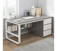 Modern Eckschreibtisch mit Schubladen Home-Office Schreibtisch & Bücherregal 100x48x75CM Stilvoller Bürotisch für Schlafzimmer & Arbeitszimmer Platzsparendes Design