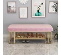 Modern Entryway Bench with Shoe Storage, Gold Metal Frame & Soft Cushion