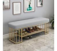 Modern Entryway Bench with Shoe Storage, Gold Metal Frame & Soft Cushion