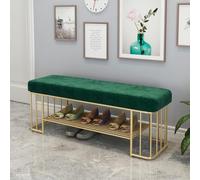 Modern Entryway Bench with Shoe Storage, Gold Metal Frame & Soft Cushion