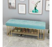 Modern Entryway Bench with Shoe Storage, Gold Metal Frame & Soft Cushion