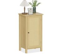Modern Farmhouse Rattan Bedside Table with Drawer and Door - Dual Storage Bedside Table, Wooden Legs, Natural Accent End Table for Bedroom, Living Room, Office - Easy Assembly, Rattan Natural Color