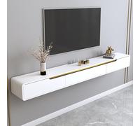 Modern Floating TV Stand Glossy Wall Mounted Entertainment Center with Storage Media Console Table for Living Room Stylish White & Gold TV Shelf 200CM Length