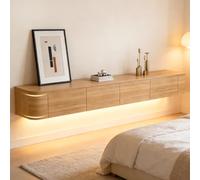 Modern Floating TV Stand with Storage Wall Mounted Media Console Entertainment Center For 47-118 Inch TV Solid Wood TVs Cabinet with Drawers & Shelves For Living Room Bedroom(Wood led,102.3IN)