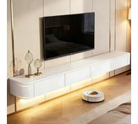 Modern Floating TV Stand with Storage Wall Mounted Media Console Entertainment Center For 47-118 Inch TV Solid Wood TVs Cabinet with Drawers & Shelves For Living Room Bedroom(White led,102.3IN)