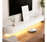 Modern Floating TV Stand with Storage Wall Mounted Media Console Entertainment Center For 47-118 Inch TV Solid Wood TVs Cabinet with Drawers & Shelves For Living Room Bedroom(Rock White led,118.1IN)