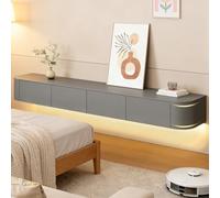 Modern Floating TV Stand with Storage Wall Mounted Media Console Entertainment Center For 47-118 Inch TV Solid Wood TVs Cabinet with Drawers & Shelves For Living Room Bedroom(Grey led,94.5IN)
