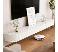 Modern Floating TV Stand with Storage Wall Mounted Media Console Entertainment Center For 47-118 Inch TV Solid Wood TVs Cabinet with Drawers & Shelves For Living Room Bedroom(Rock White,94.5IN)