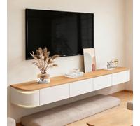Modern Floating TV Stand with Storage Wall Mounted Media Console Entertainment Center For 47-118 Inch TV Solid Wood TVs Cabinet with Drawers & Shelves For Living Room Bedroom(Wood White,63IN)