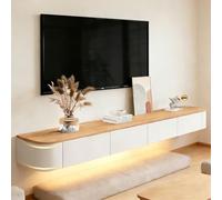 Modern Floating TV Stand with Storage Wall Mounted Media Console Entertainment Center For 47-118 Inch TV Solid Wood TVs Cabinet with Drawers & Shelves For Living Room Bedroom(Wood White led,94.5IN)