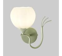 Modern Flower Wall Sconce Mid Century Green Metal and White Glass Wall Lamp Nordic Wall Mount Lantern for Bedroom Kitchen Hallway Living Room(Right)/Left