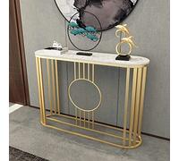 Modern Glam Oval Marble C con marco dorado para sala de estar o pasillo, elegante mesa de porche de hierro forjado contra la pared (blanco)
