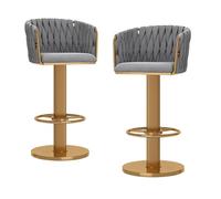 Modern Gold Velvet Bar Stools Set of 2 Swivel Adjustable Height Counter Chairs with Backs for Kitchen Home Island Pub Dining Room Stylish Woven Design
