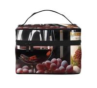 Modern Grapes - Bolsa de maquillaje de viaje para vino, organizador portátil con compartimentos con cremallera para cepillos, botellas y cuidado de la piel