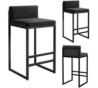 Modern Gray Velvet Counter Height Bar Stools Set con Backrest Footrest y Black Legs Set de 3 Barstools de comedor bajo para Kitchen Island 75cm